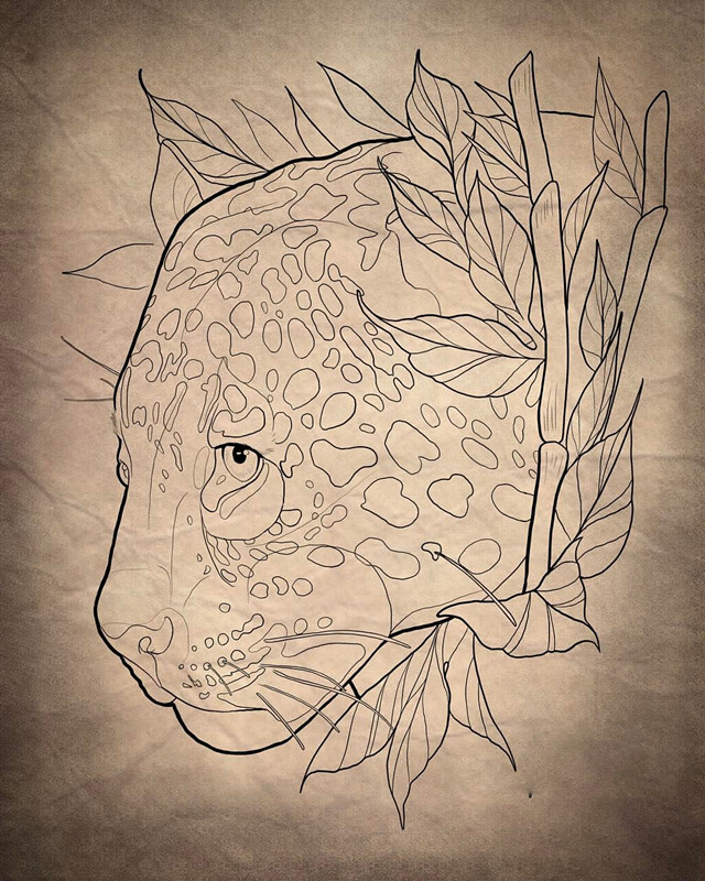 做数控工程师的索先生豹子纹身手稿